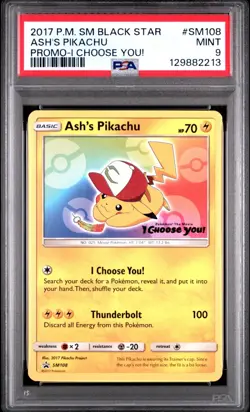 2017 POKEMON SM BLACK STAR PROMO I CHOOSE YOU ASH'S PIKACHU #SM108 PSA 9 - Image 1