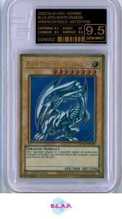 BLUE EYES WHITE DRAGON YU-GI-OH! EN001 2020 MAXIMUM GOLD 1ST EDITION ENG EG 9.5 - Image 1