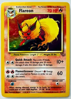 Pokemon TCG Flareon Jungle Set 3/64 Holo Unlimited Holo Rare - Image 1
