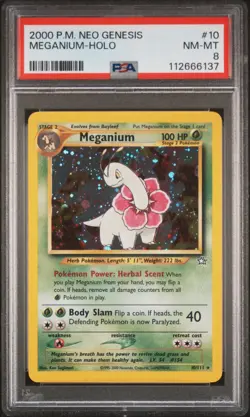 2000 POKEMON NEO GENESIS #10 MEGANIUM-HOLO PSA 8 - Image 1