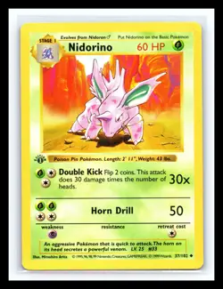 💥 NIDORINO 1st Edition Shadowless Base Set 1999 Pokemon TCG Non Holo # 37/102 - Image 1