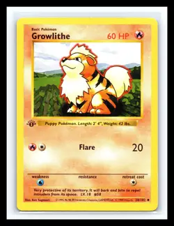 💥 GROWLITHE 1st Edition Shadowless Base Set 1999 Pokemon TCG Non Holo # 28/102 - Image 1