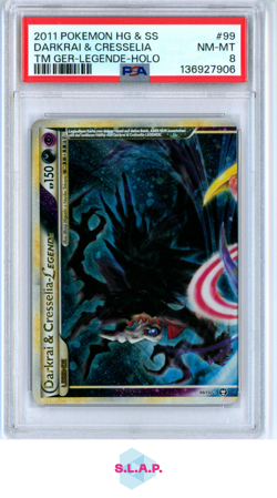 DARKRAI & CRESSELIA TM GER-LEGENDE-HOLO POKEMON HEARTGO & SOULSIL 2011 99 PSA 8 - Image 1