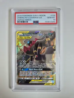 PSA 10 Umbreon & Darkrai GX 125/236 Unified Minds Tag Team Pokemon GEM MINT - Image 1