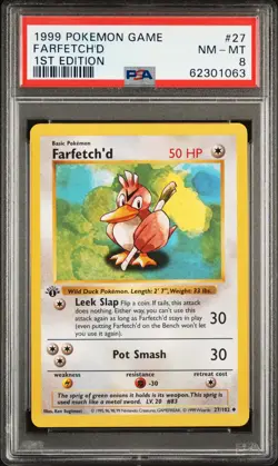 1999 POKEMON BASE SET 1ST EDITION #27 FARFETCH'D PSA 8 - Image 1