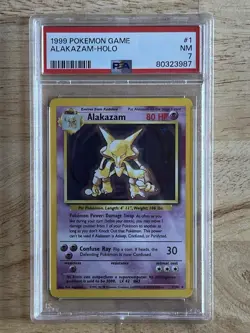 1999 Pokemon TCG Alakazam Base Set Holo Card #1/102 Unlimited Rare PSA Near Mint - Image 1