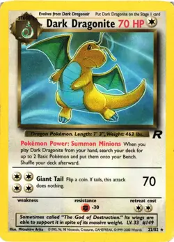 Pokemon TCG Dark Dragonite 22/82 Team Rocket Unlimited Non-Holo Rare DMG - Image 1