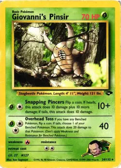 Pokemon TCG Giovanni's Pinsir 24/132 Gym Challenge Rare Unlimited HEAVY DMG - Image 1