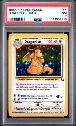 Pokemon Dragonite 4/62 1999 Fossil Holo PSA 7 NM - Image 1
