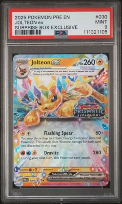 2025 POKEMON PRE EN-PRISMATIC EVOLUTIONS SURPRISE BOX EXCLUSIVE JOLTEON EX PSA 9 - Image 1
