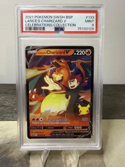 2021 Pokemon Celebrations Black Star Promo SWSH 133 Lance's Charizard PSA 9 - Image 1
