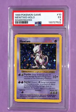 1999 POKEMON BASE SET SHADOWLESS #10 MEWTWO-HOLO PSA 5 - Image 1