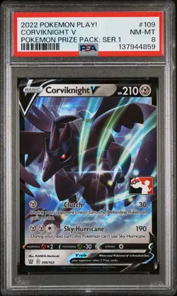 2022 POKEMON PLAY! POKEMON PRIZE PACK: SERIES 1 #109 CORVIKNIGHT V PSA 8 - Image 1