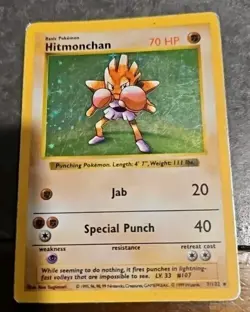 Basic Pokemon Hitmonchan Shadowless 70 HP 1999 Base Set 7/102 - Image 1