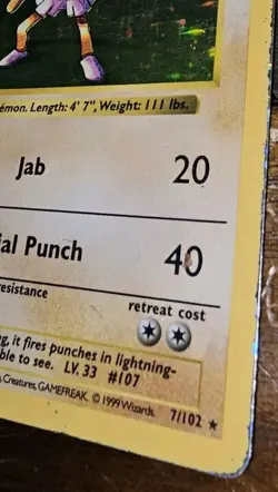 Basic Pokemon Hitmonchan Shadowless 70 HP 1999 Base Set 7/102 - Image 4