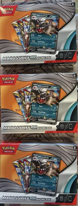 Lot 3 Pokemon TCG: Mabosstiff ex Showcase Boxes Brand New Sealed 9 Booster Packs - Image 1