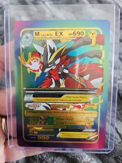 M Lucario EX Rainbow Foil Fan Art Vinyl Collector Card Pink Purple - Image 1
