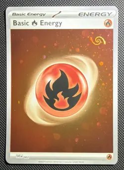 HD Fire Energy Cosmos Holo with Mew Tail Swirl SVE MEW 002 151 Pokemon Card - Image 1