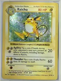 Pokemon Raichu Base Set Holo Rare 80 HP 14/102 Wizards of the Coast 1999 - Image 1