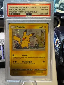PSA 8 2019 Pokemon Sun & Moon Team Up Pikachu Blister Black Star Promo SM162 - Image 1