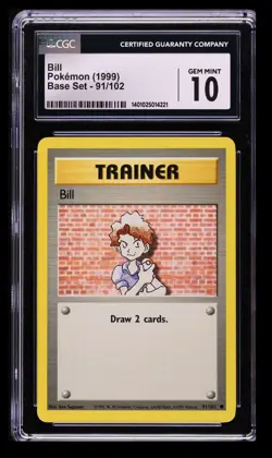 1999 Pokemon Base Set Bill CGC 10 English #91/102 Vintage - Image 1