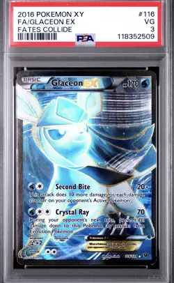 2016 POKEMON XY FATES COLLIDE #116 FA/GLACEON EX FATES COLLIDE - PSA 3 - Image 1