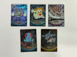 LOT OF 5 POKEMON CARDS TOPPS BLUE LABEL HOLO KABUTOPS 141 RHYDON 112 MP-HP - Image 1