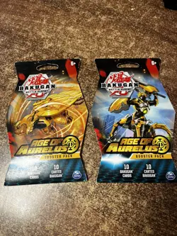 2x Sleeved BAKUGAN Battle Planet AGE OF AURELUS BOOSTER PACK (10 BAKUGAN CARDS) - Image 1