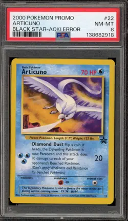 Pokemon Articuno Movie 2000 Black Star Promo #22 AOKI ERROR PSA 8 - Image 1