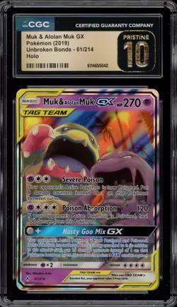 Pokemon Muk & Alolan Muk GX Unbroken Bonds Holo Ultra Rare #61 CGC 10 Pristine - Image 1