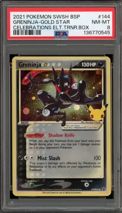 Pokemon Greninja Gold Star Celebrations ETB Black Star Holo Promo SWSH144 PSA 8 - Image 1