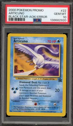 Pokemon Articuno Movie 2000 Black Star Promo #22 AOKI ERROR PSA 10 Gem Mint - Image 1