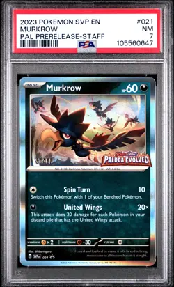 PSA 7 - Murkrow SVP021 Paldea Evolved STAFF Prerelease Promo - Pokemon - Image 1