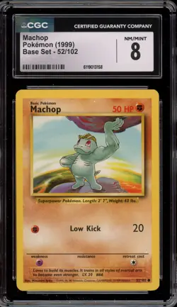 Pokemon Machop Base Set Unlimited #52 CGC 8 - Image 1