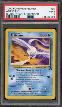 Pokemon Articuno Movie 2000 Black Star Promo #22 AOKI ERROR PSA 9 Mint - Image 1