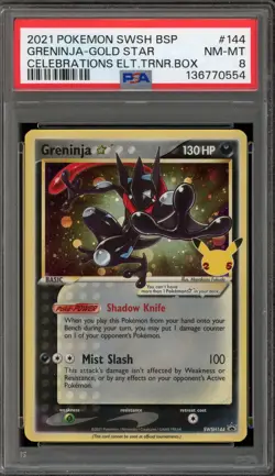 Pokemon Greninja Gold Star Celebrations ETB Black Star Holo Promo SWSH144 PSA 8 - Image 1