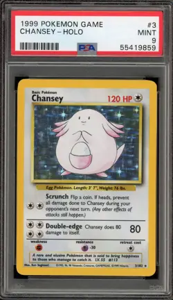 Pokemon Chansey Base Set Unlimited Holo Rare #3 PSA 9 Mint - Image 1