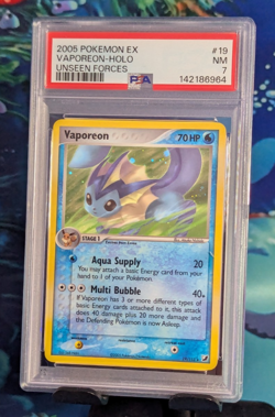 2005 Pokemon Vaporeon 19/115 Holo Rare EX Unseen Forces Near Mint PSA 7 - Image 1