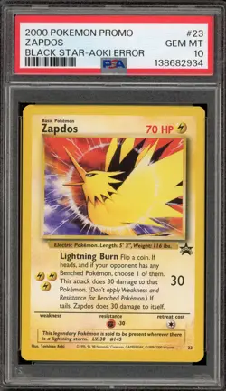 Pokemon Zapdos Movie 2000 Black Star Promo #23 AOKI ERROR PSA 10 Gem Mint - Image 1