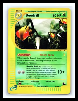 💥 Pokemon 2003 eReader Skyridge Beedrill Reverse Holo Rare # 5/144 - Image 1