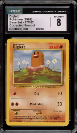 Pokemon Diglett Base Set Unlimited #47 Corrected Symbol CGC 8 - Image 1