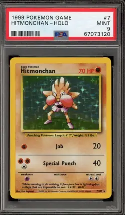 Pokemon Hitmonchan Base Set Unlimited Holo Rare #7 PSA 9 Mint - Image 1
