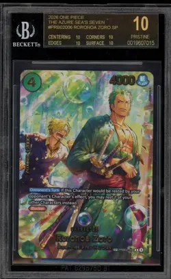 One Piece CCG Roronoa Zoro Azure Sea's Seven PRB02-006 BGS 10 BLACK LABEL - Image 1
