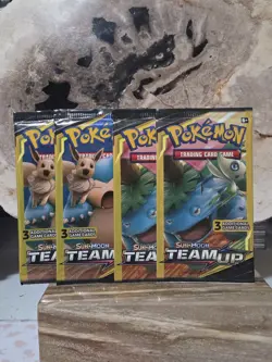 (Lot of 4) (( LIGHT )) Pokemon: Sun & Moon Team Up (3-Card) Packs Factory Sealed - Image 1