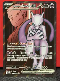 Pokemon TCG Destined Rivals Team Rockets Mewtwo EX Ultra Rare Card 213/182 - Image 1