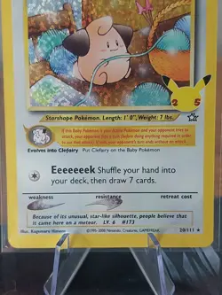 HOLO Cleffa 20/111 - NM / M - Pokemon 25th Celebrations Secret Rare Classic Card - Image 3