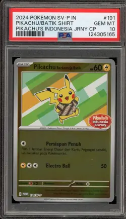 Pokemon Pikachu Berkemeja Batik Shirt INDONESIA Journey Promo 191/SV-P PSA 10 - Image 1