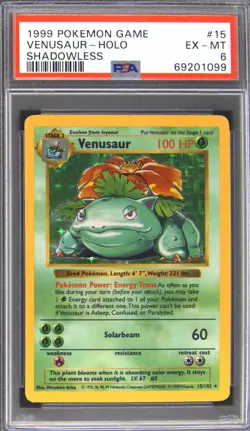 1999 POKEMON BASE SET SHADOWLESS #15 VENUSAUR-HOLO PSA 6 - Image 1