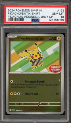 Pokemon Pikachu Berkemeja Batik Shirt INDONESIA Journey Promo 191/SV-P PSA 10 - Image 1