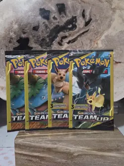 (Lot of 4) (( LIGHT )) Pokemon: Sun & Moon Team Up (3-Card) Packs Factory Sealed - Image 1